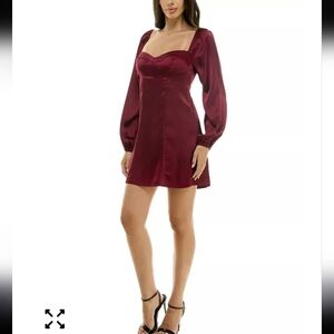 B Darlin Juniors' A-Line Satin Dress Sz 9/10 Sweetheart-Neck Long-Sleeve New